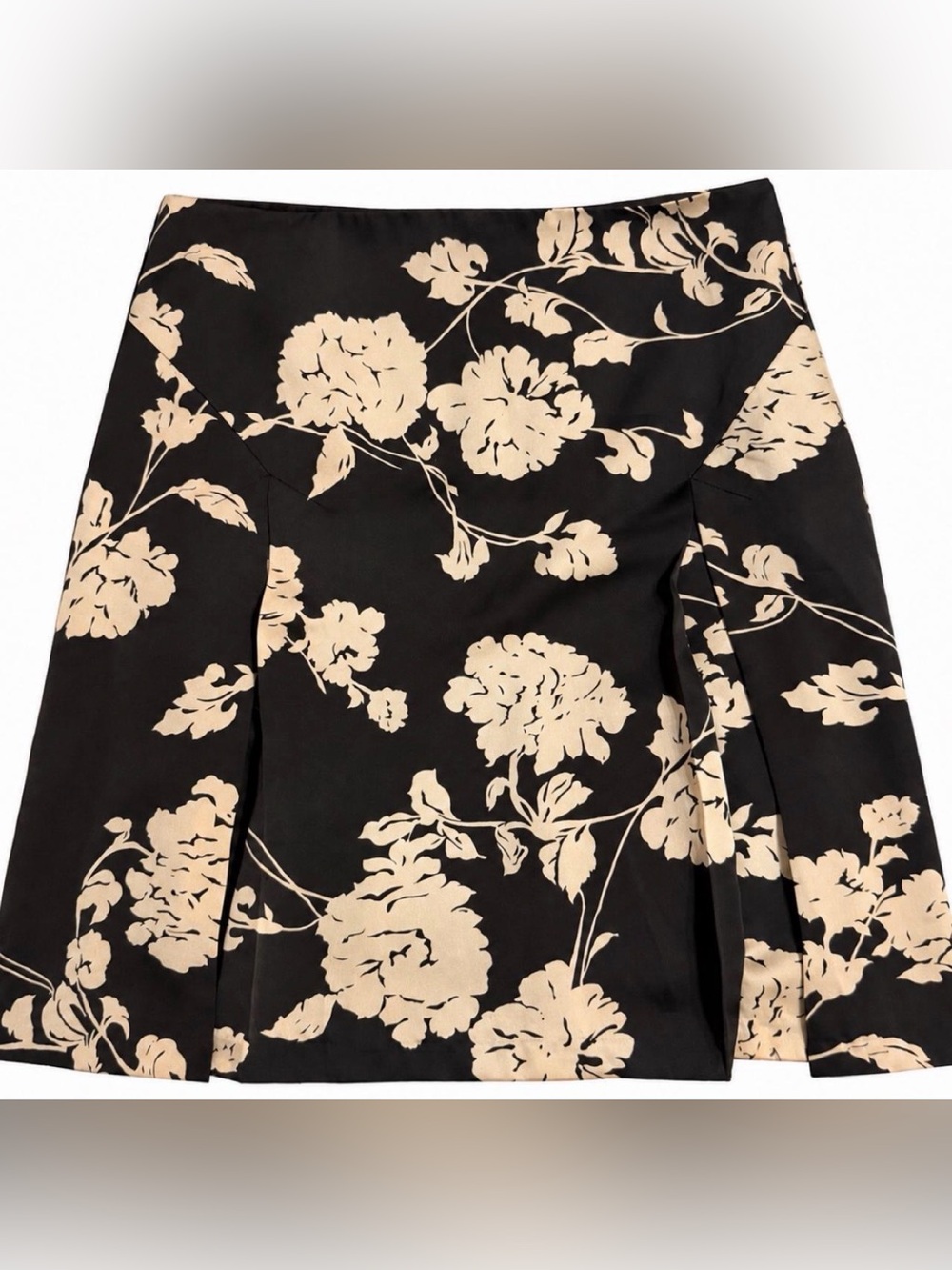 LOFT Black A-Line Skirt with Cream Floral Print